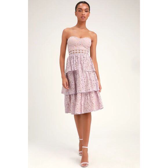 Lulu's Adorn Lavender Lace Strapless Midi Dress - S - Picture 4 of 9